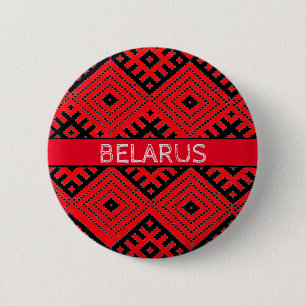 Badge Rond 5 Cm Biélorussie Б е л р у а Folk Motif Rouge Bouton No