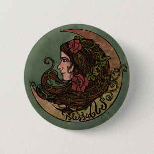 Badge Rond 5 Cm Bienheureuse déesse de la lune Pagan Art