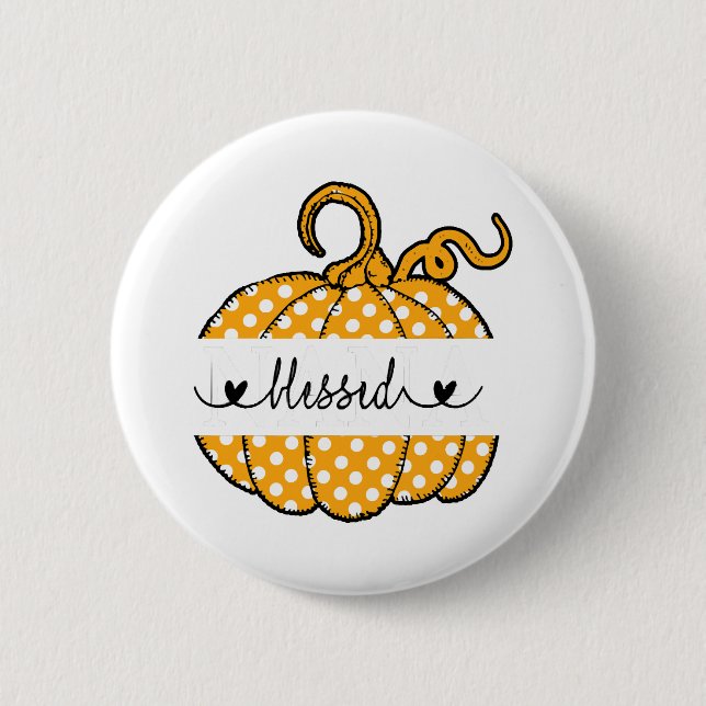 Badge Rond 5 Cm Bienheureux Nana Citrouille Art Thanksgiving Hallo (Devant)