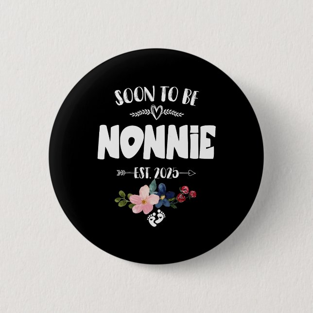 Badge Rond 5 Cm Bientôt Être Nonnie 2025 Fête des mères Première F (Devant)