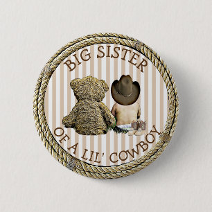 Badge Rond 5 Cm Bientôt être soeur d'un bouton Lil Cowboy