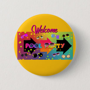 Badge Rond 5 Cm Bienvenue à la fête de la piscine jaune