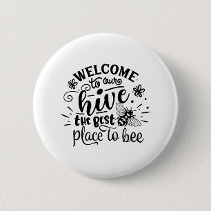 Badge Rond 5 Cm Bienvenue À Notre Hive Drôle Abeille Printemps Été