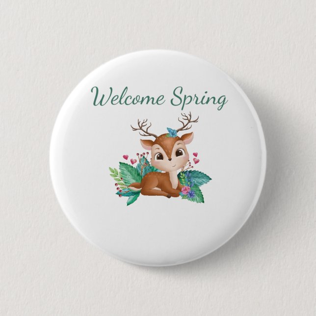 Badge Rond 5 Cm Bienvenue Spring Deer (Devant)