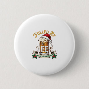 Badge Rond 5 Cm Bière Alimentée par Noël Joie Mug Chapeau de Père