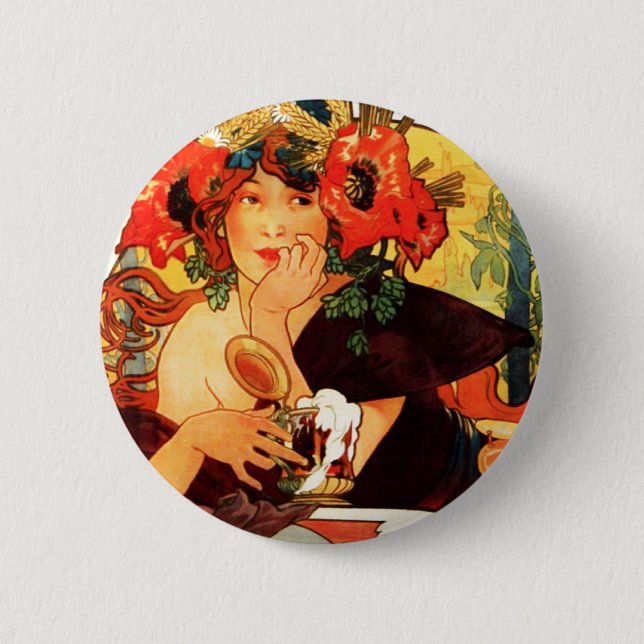 Badge Rond 5 Cm Bière d'Alphonse Mucha du bouton de Muse (Devant)