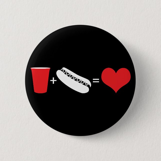 Badge Rond 5 Cm bière + hot dogs = amour (Devant)