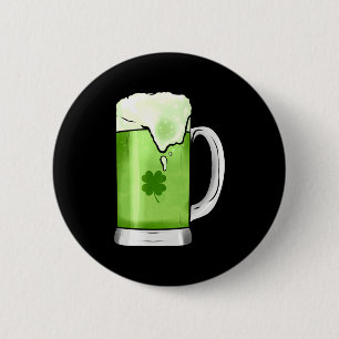 Badge Rond 5 Cm Bière verte avec Shamrock le jour de la St Patrick