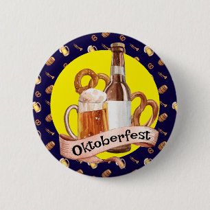 Badge Rond 5 Cm Bières et bretzels d'Oktoberfest