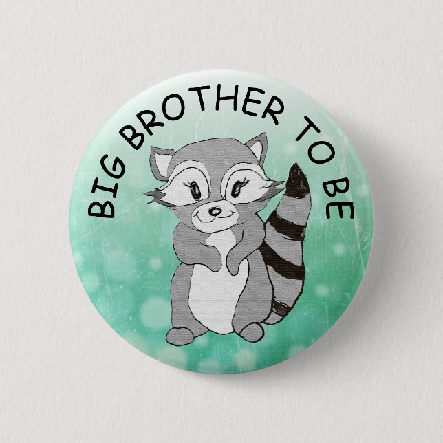 Badge Rond 5 Cm Big Brother sera Baby shower Little Raccoon (Devant)