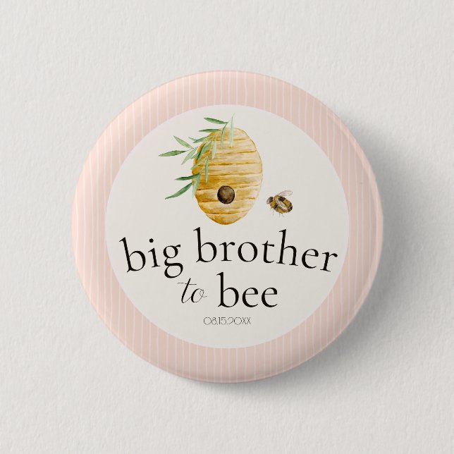 Badge Rond 5 Cm Big Brother To Bee Pink Girl Baby Shower Family  (Devant)