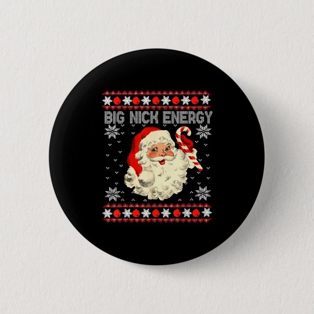 Badge Rond 5 Cm Big Nick Energy Funny Santa Ugly Christmas Sweater (Devant)