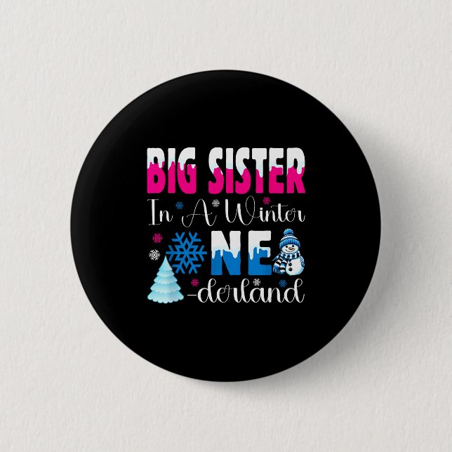 Badge Rond 5 Cm Big Sister In A Winter Onederland Bday Girl Sweet  (Devant)