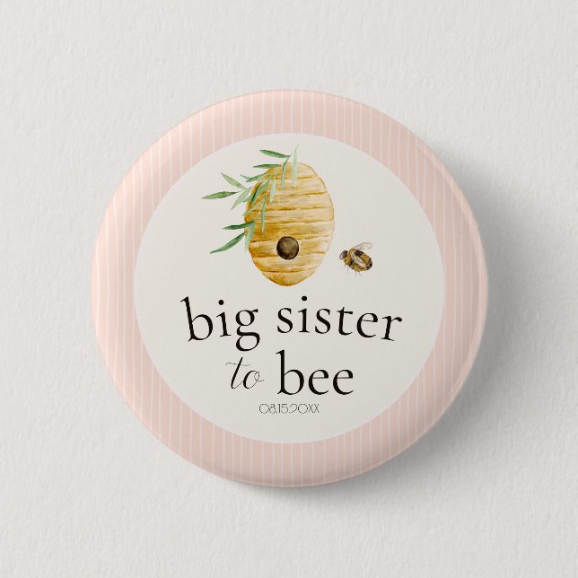 Badge Rond 5 Cm Big Sister To Bee Pink Girl Baby Shower Family  (Devant)