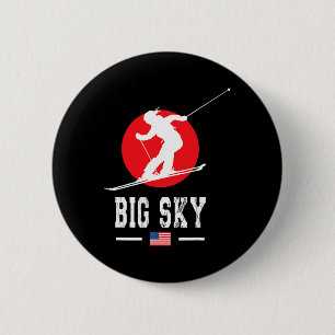 Badge Rond 5 Cm Big Sky Usa Station de ski Montagnes Rocheuses Ame