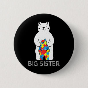 Badge Rond 5 Cm Big Soeur Ours Sensibilisation sur l'autisme Amour