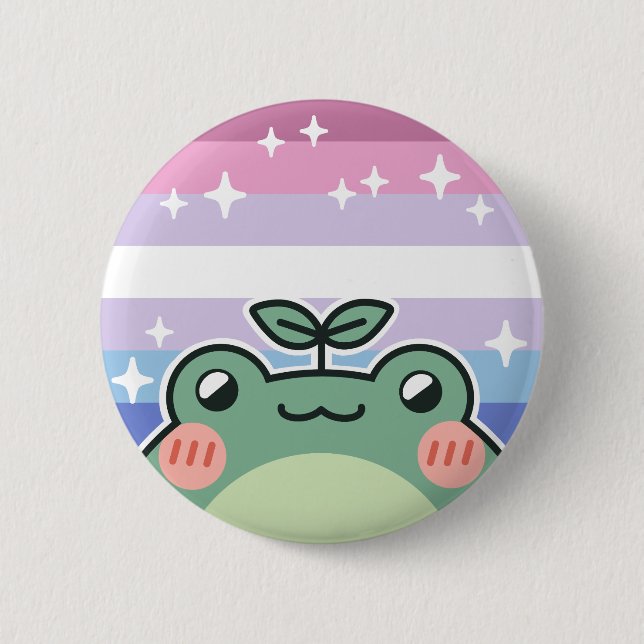 Badge Rond 5 Cm Bigender LGBT Pride Drapeau Grenouille (Devant)