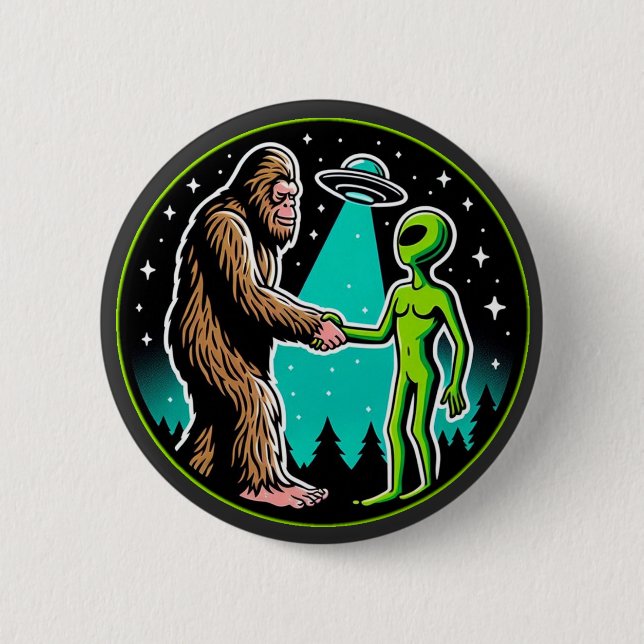 Badge Rond 5 Cm Bigfoot Alien Alliance - Funny Scifi Cryptid (Devant)