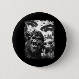Badge Rond 5 Cm Bigfoot Alien Selfie Rock On Signe De Paix Drôle U