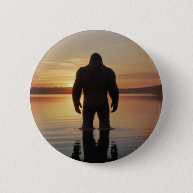 Badge Rond 5 Cm Bigfoot au lac Sunset (Devant)