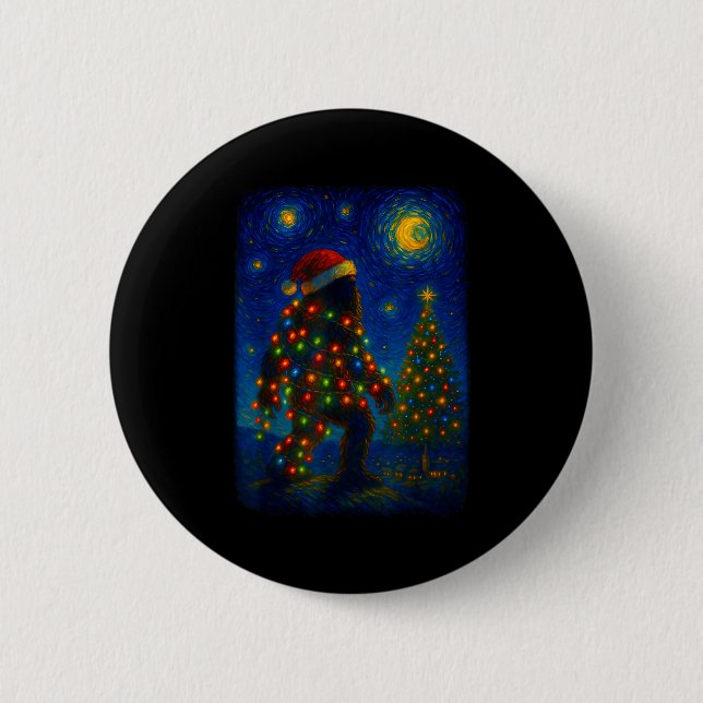 Badge Rond 5 Cm Bigfoot Christmas Sasquatch Santa Hat Starry Night (Devant)