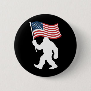 Badge Rond 5 Cm Bigfoot Drapeau Américain Sasquatch Patriotique Ét