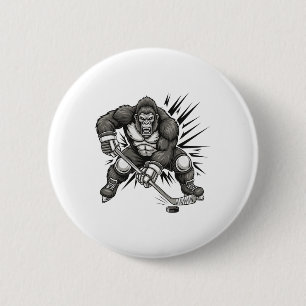 Badge Rond 5 Cm Bigfoot Joueur de hockey drôle Sasquatch sur glace