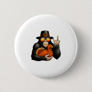 Badge Rond 5 Cm Bigfoot Pèlerin Dinde Citrouille Jour de Thanksgiv