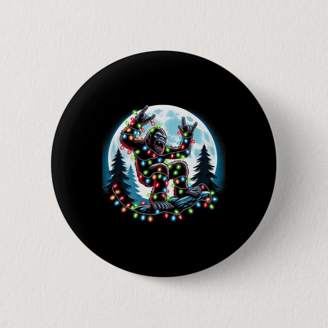 Badge Rond 5 Cm Bigfoot Père Noël Feux d'arbre de Noël Funky Noël  (Devant)