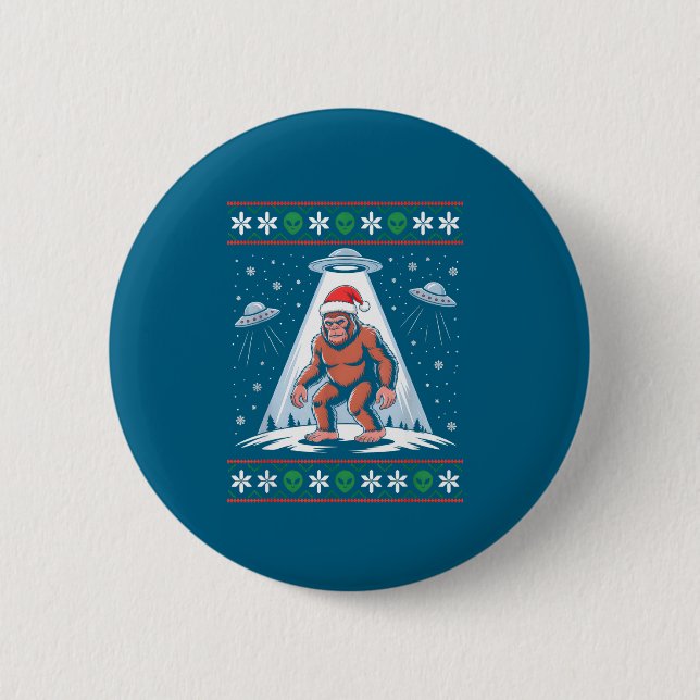 Badge Rond 5 Cm Bigfoot Santa Ufo Alien Funny Ugly Christmas Sweat (Devant)