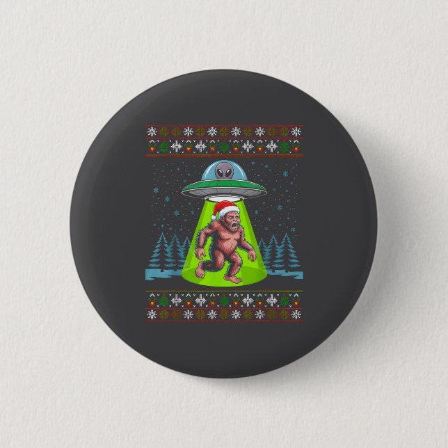 Badge Rond 5 Cm Bigfoot Santa Ufo Sasquatch Funny Ugly Christmas S (Devant)