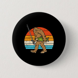 Badge Rond 5 Cm Bigfoot Sasquatch Pêche Rétro Pêcheur Hommes Femme