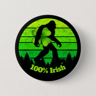Badge Rond 5 Cm Bigfoot Sasquatch Trèfle 100% Vert Design Irlandai