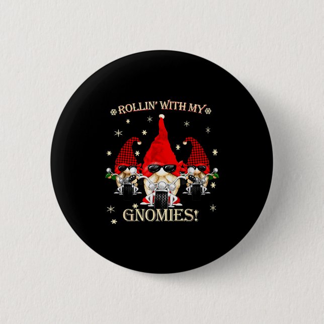 Badge Rond 5 Cm Biker Christmas Gnomes Biker Garden Christmas Gnom (Devant)