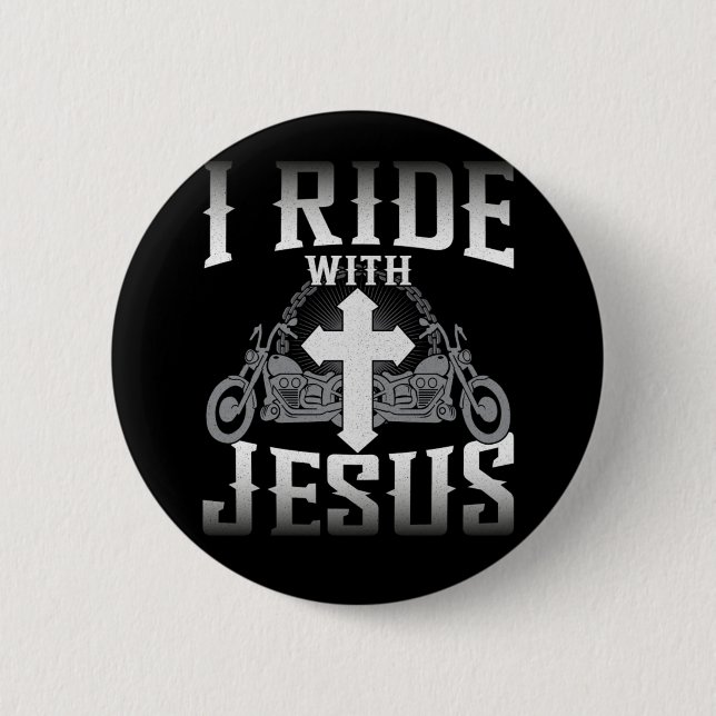 Badge Rond 5 Cm Biker Je Marche Avec Jesus Faith (Devant)