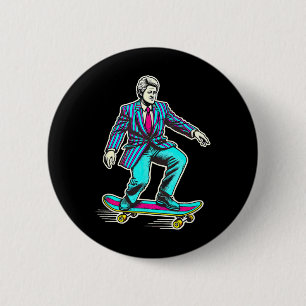 Badge Rond 5 Cm Bill Clinton Rétro Skateboard