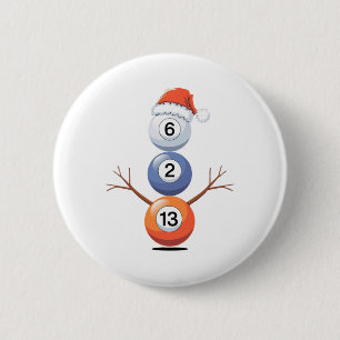Badge Rond 5 Cm Billard Noël Snowman Avec Table De Billard