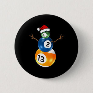Badge Rond 5 Cm Billard Noël Snowman Avec Table De Billard