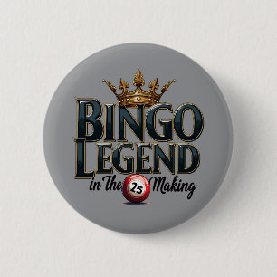 Badge Rond 5 Cm Bingo Légende couronnée dans la typographie rétro