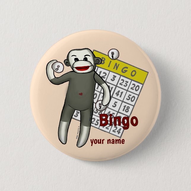 Badge Rond 5 Cm Bingo Singe Chaussette  (Devant)