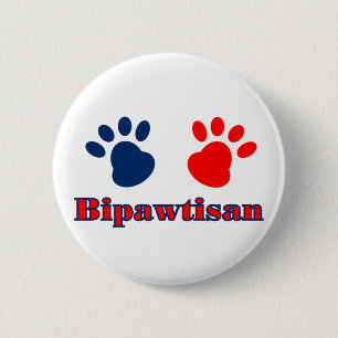 Badge Rond 5 Cm Bipawtisan Drôle Chien pattes dans le bleu rouge p