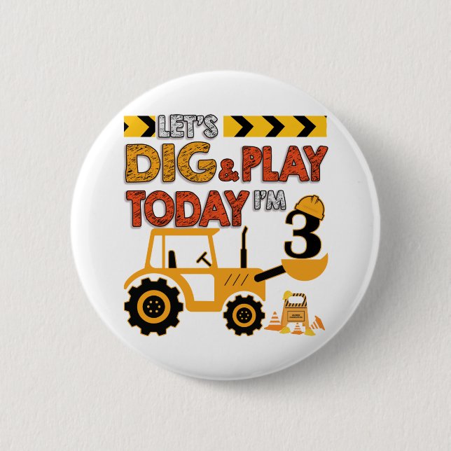 Badge Rond 5 Cm Birthday Boy 3 Construction 3e Anniversaire Excava (Devant)