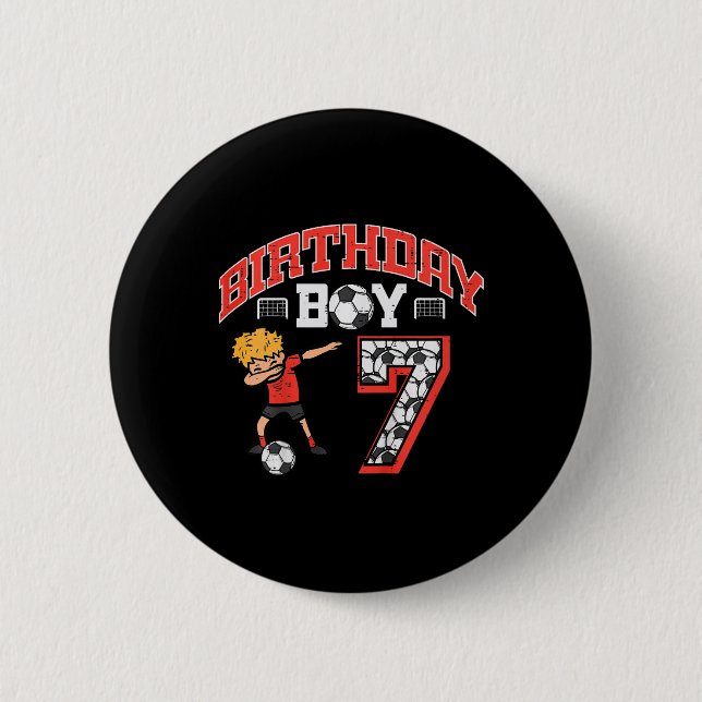 Badge Rond 5 Cm Birthday Boy 7 Soccer Dab 7th Seven Year Old Bday  (Devant)