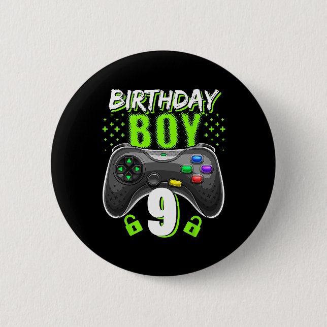 Badge Rond 5 Cm Birthday Boy 9 Video Game Controller Gamer 9th Bir (Devant)
