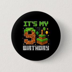 Badge Rond 5 Cm Birthday Boy C'est mon 9e anniversaire Gamer Pixel