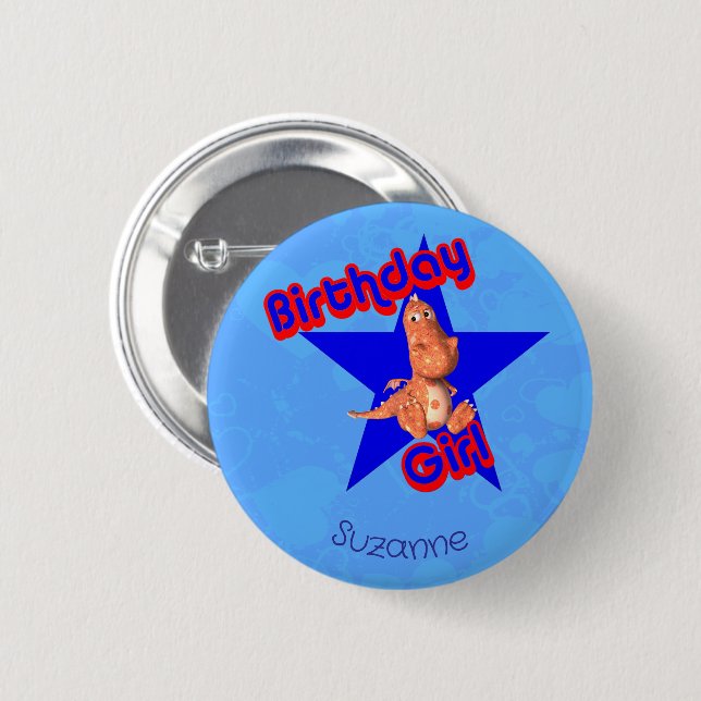 Badge Rond 5 Cm Birthday Girl Friendly Dinosaur Cute Personalized (Devant & derrière)