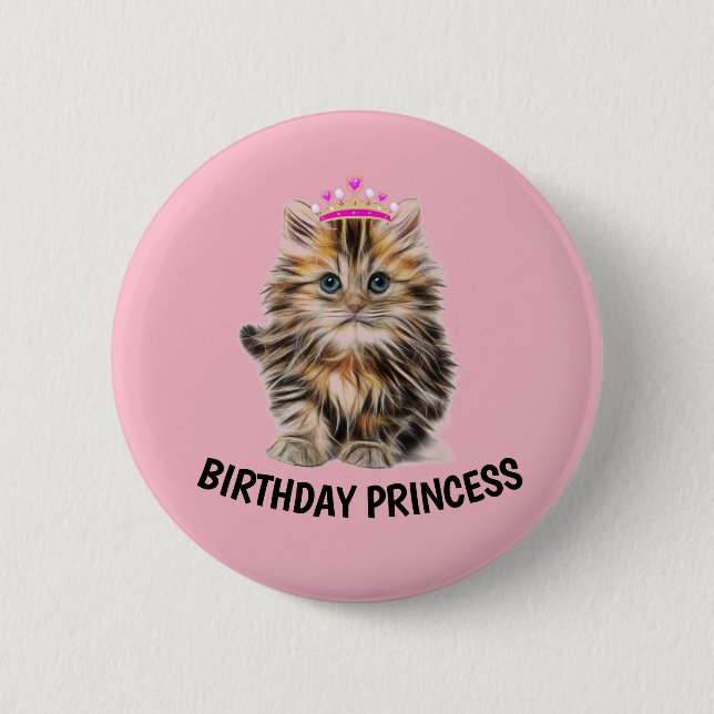 BADGE ROND 5 CM BIRTHDAY PRINCESS CHAT BOUTONS (Devant)