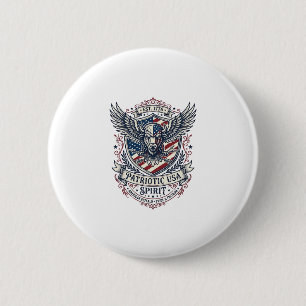 Badge Rond 5 Cm Bison Aigle Patriotique Crête Animal Hybride Patri