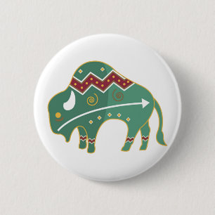 Badge Rond 5 Cm Bison amérindien, vert