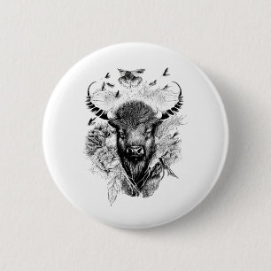 Badge Rond 5 Cm Bison de Buffalo Nature sauvage Illustration Art
